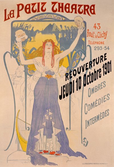 Affiche annonçant la réouverture le 10 octobre du Petit Théâtre, Boulevard Clichy, Paris, 1901 - Paul Balluriau